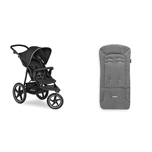 Bundle of Hauck Runner 2, Black - Jogging & Running Pushchair, XL Air Wheels, All Terrain Buggy, with Raincover + Hauck Padded Pushchair Liner, Charcoal
