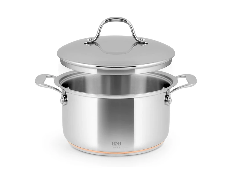 H&H Stainless Steel and Copper Saucepan with Lid 2 Handles 20 cm