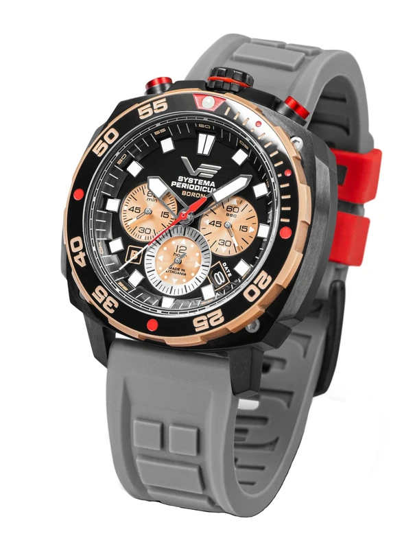 Vostok Europe Systema Periodicum Men's Quartz Chronograph Watch 20ATM K1 Mineral Glass with Interchangeable Strap, Boron, bullhead - Image 1