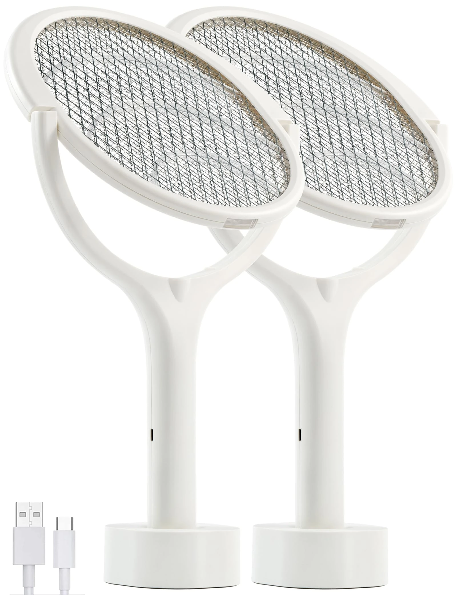 2-Pack Rotating Head Rechargeable Fly Zapper Electric Fly Swatter Racket Killer Catcher Indoor Fruit Flies Trap Spider Catcher Bug Zapper