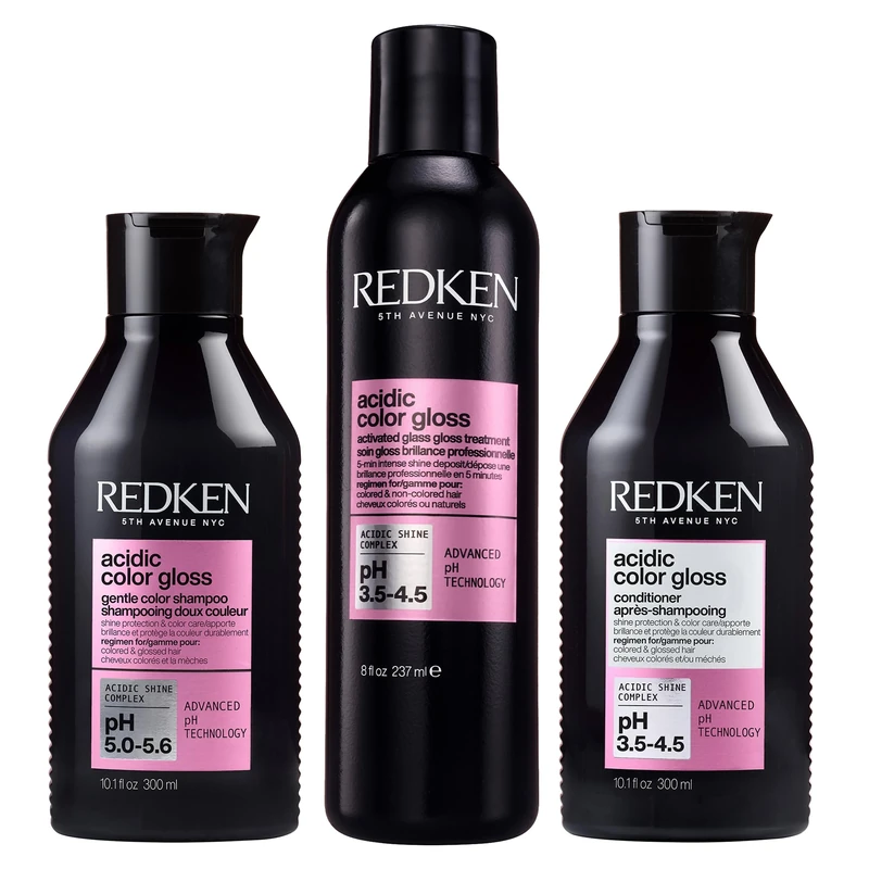 REDKEN Acidic Color Gloss Bundle with Sulphate-Free Shampoo 300ml, Glass Gloss Treatment 237ml and Conditioner 300ml, For Glass-Like Shine and Colour Protection