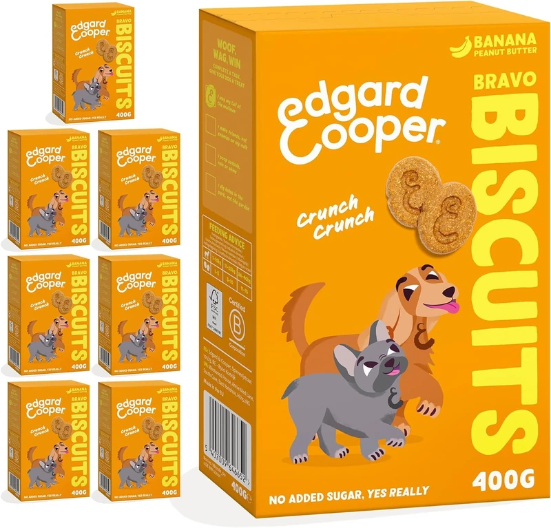 Edgard Cooper Natural Dog Treats, Banana Bravo Biscuits, 7 x 400g box, Grain Free, Plantbased Dog Treats, training treats packed with fresh fruit