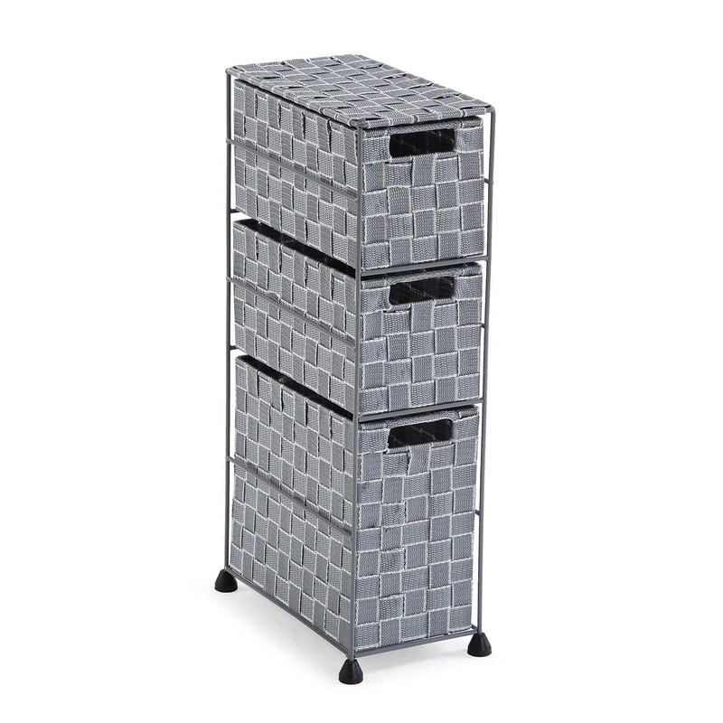 Versa Nilo Auxiliary Bathroom Furniture, Bathroom shelf with 3 storage baskets, Dimensions (H x W x D) 57 x 15.5 x 28 cm, Textured Plastic, Grey Color