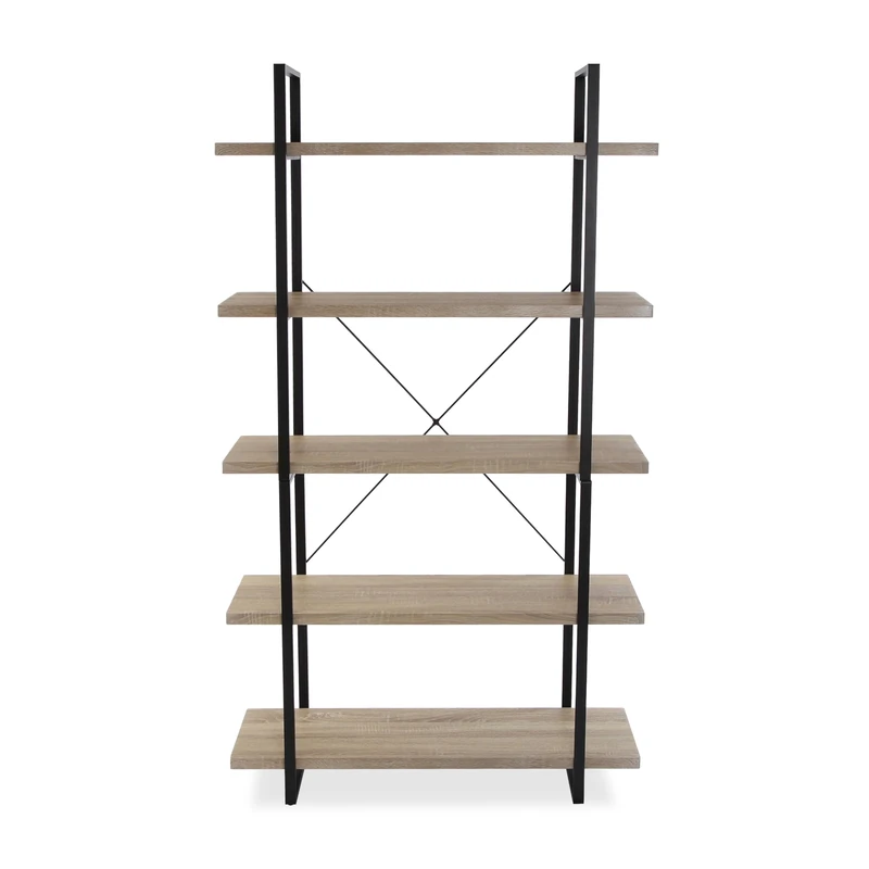 Versa Helsinki Furniture for the Living Room, Auxiliary Living Room, Shelving for organization with 5 shelves, Dimensions (H x W x D) 179 x 100 x 33 cm, Wood and Metal, Brown Color - Image 1