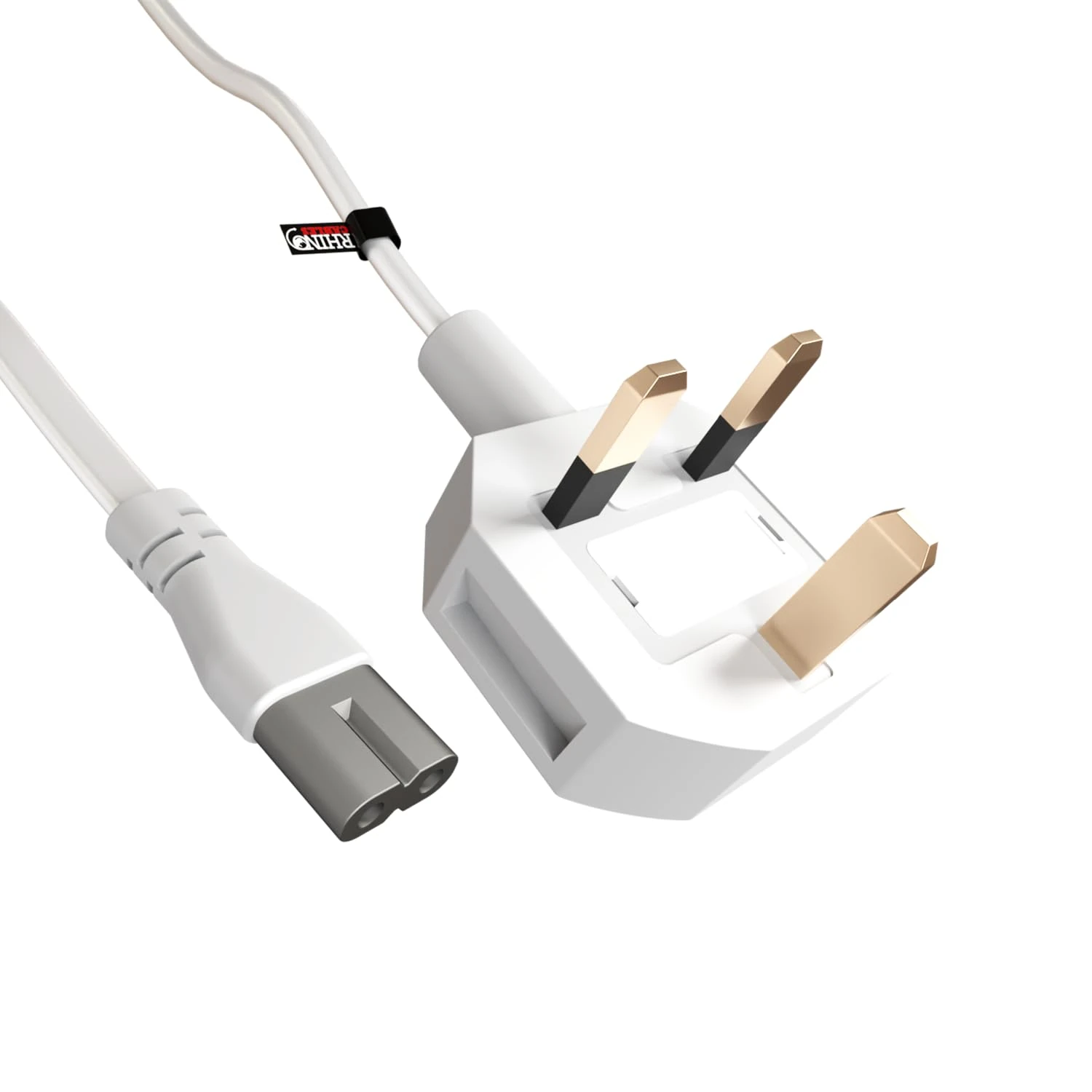 rhinocables Figure 8 Mains TV Power cable, UK Plug to IEC C7 Fig8 2Pin Lead Power Supply Cord compatible with Gaming Consoles, Radios, Printer, Laptop (White, 1m)