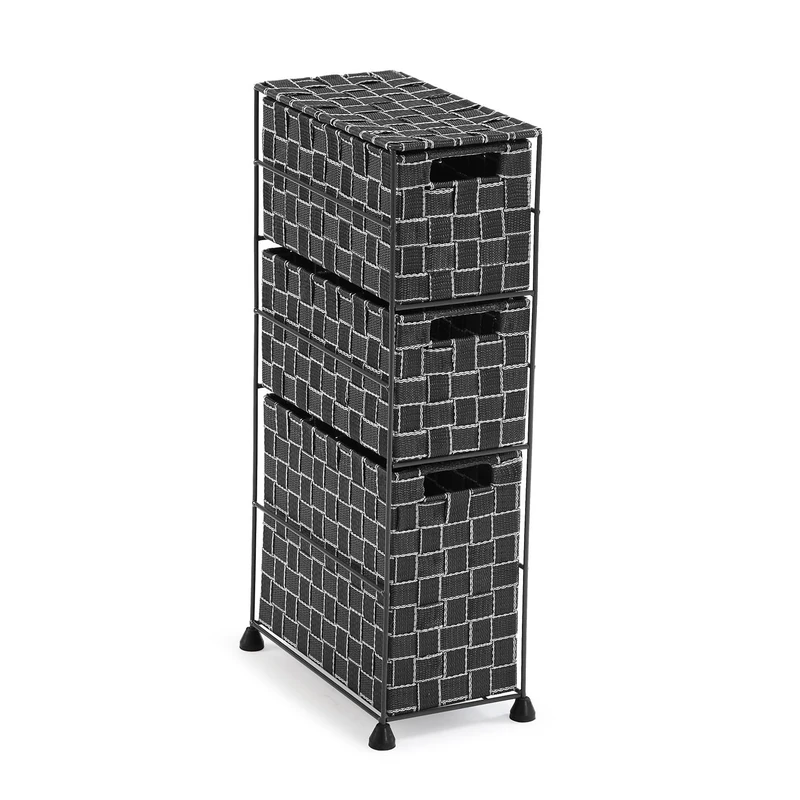 Versa Nilo Auxiliary Bathroom Furniture, Bathroom shelf with 3 storage baskets, Dimensions (H x W x D) 57 x 15.5 x 28 cm, Textured Plastic, Black Color