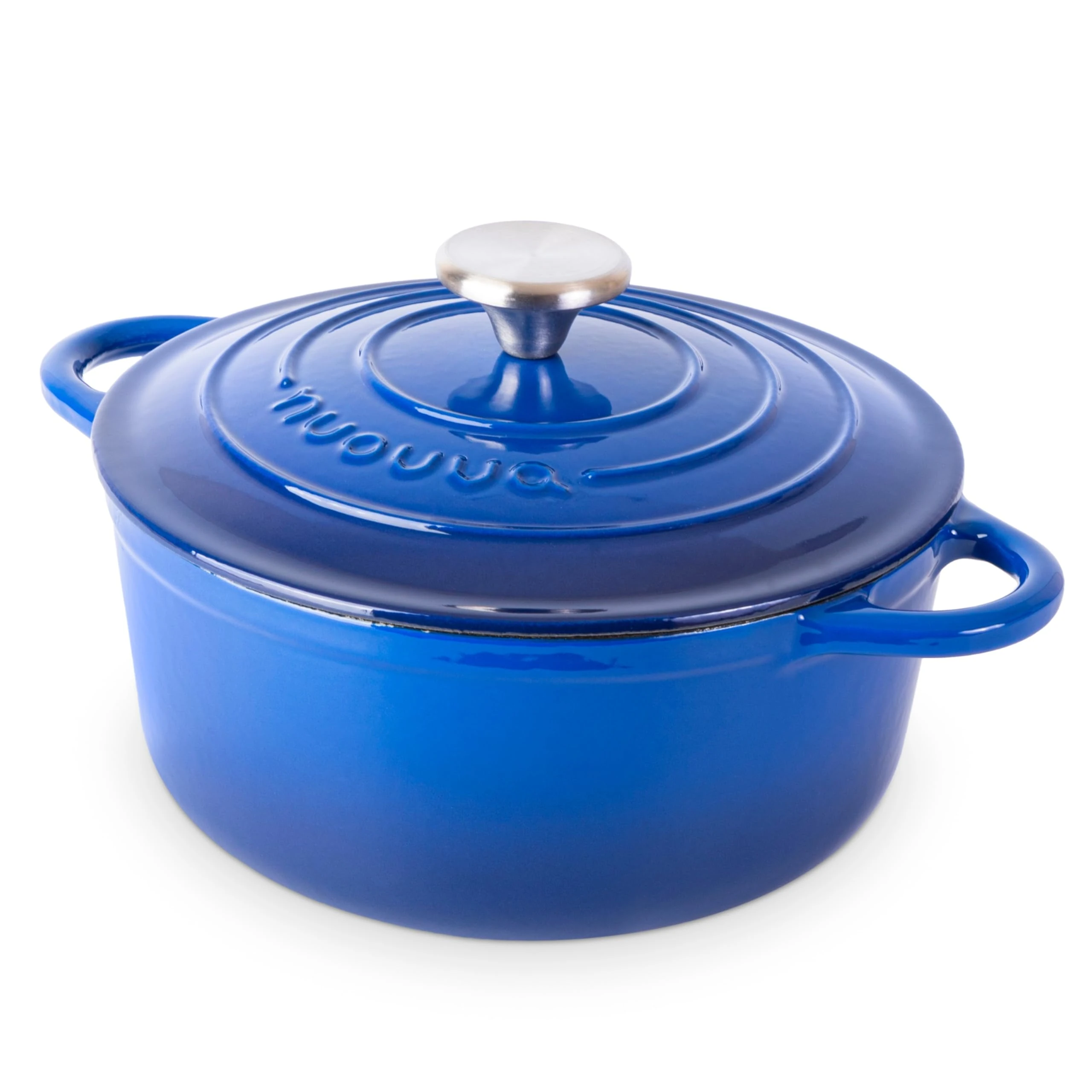 Nuovva Enamelled Cast Iron Dutch Oven Pot with Lid – 3.1 Quart Casserole Dish – Ceramic Dutch Oven for Bread Baking, Roasting, Braising & Stews – Oven Safe up to 500°F – 22cm Dark Blue