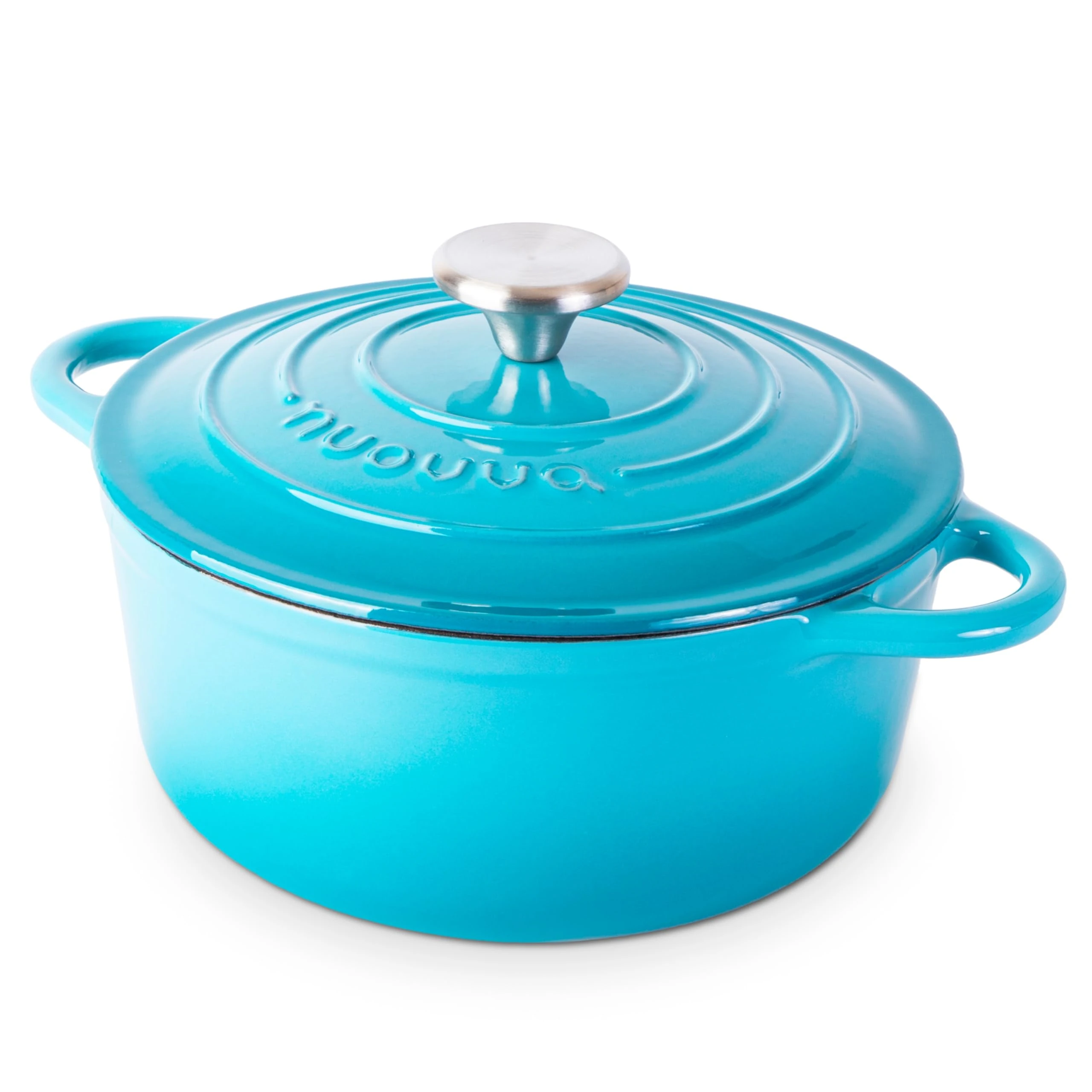 Nuovva Enamelled Cast Iron Dutch Oven Pot with Lid – 3.1 Quart Casserole Dish – Ceramic Dutch Oven for Bread Baking, Roasting, Braising & Stews – Oven Safe up to 500°F – 22cm Blue