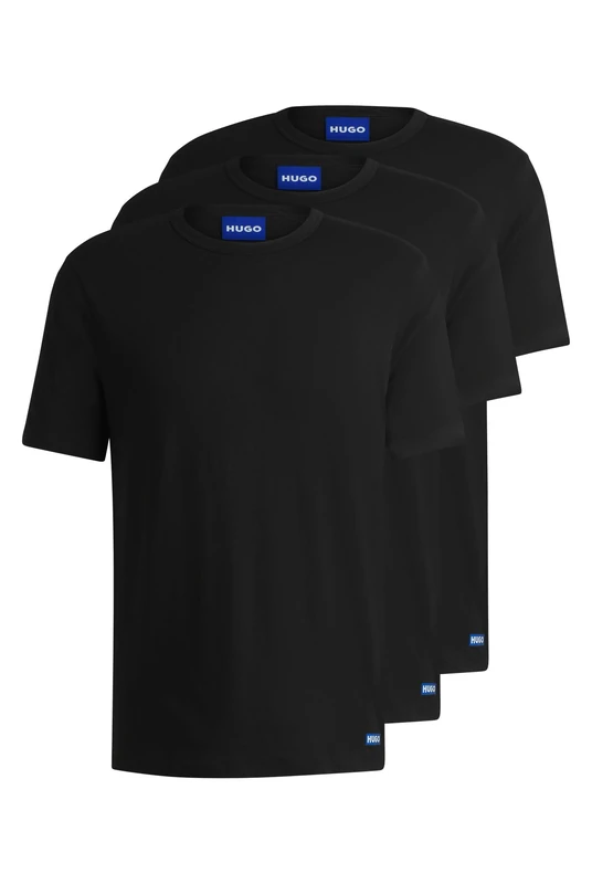HUGO Mens BLUE3 Naolo Three-Pack of Logo-Detail T-Shirts in Cotton Jersey Black