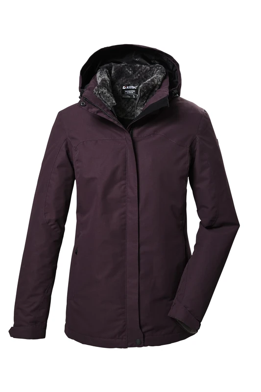Killtec Women's Kow 303 Wmn Jckt 3-in-1 Functional Outdoor Hood and Zip-in Fleece Jacket, Plum, 38