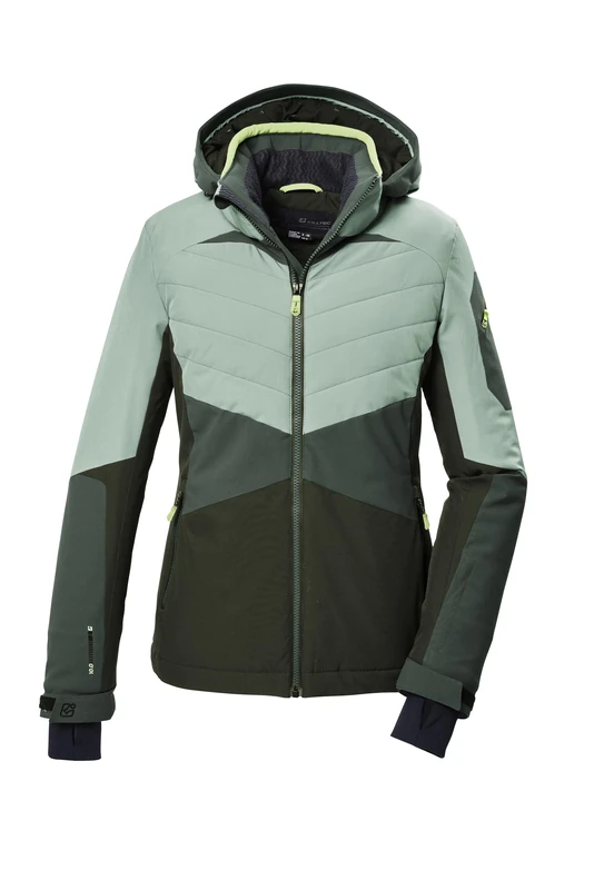 Killtec KSW 34 WMN Ski Jacket/Functional Jacket with Zip-Off Hood and Snow Guard Light Steel Mint, 44, 41967-000