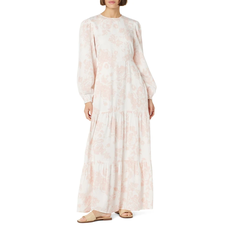The Drop Women's Floral Print Tiered Maxi Dress by @withloveleena, Pink Floral Print, 4XL Plus