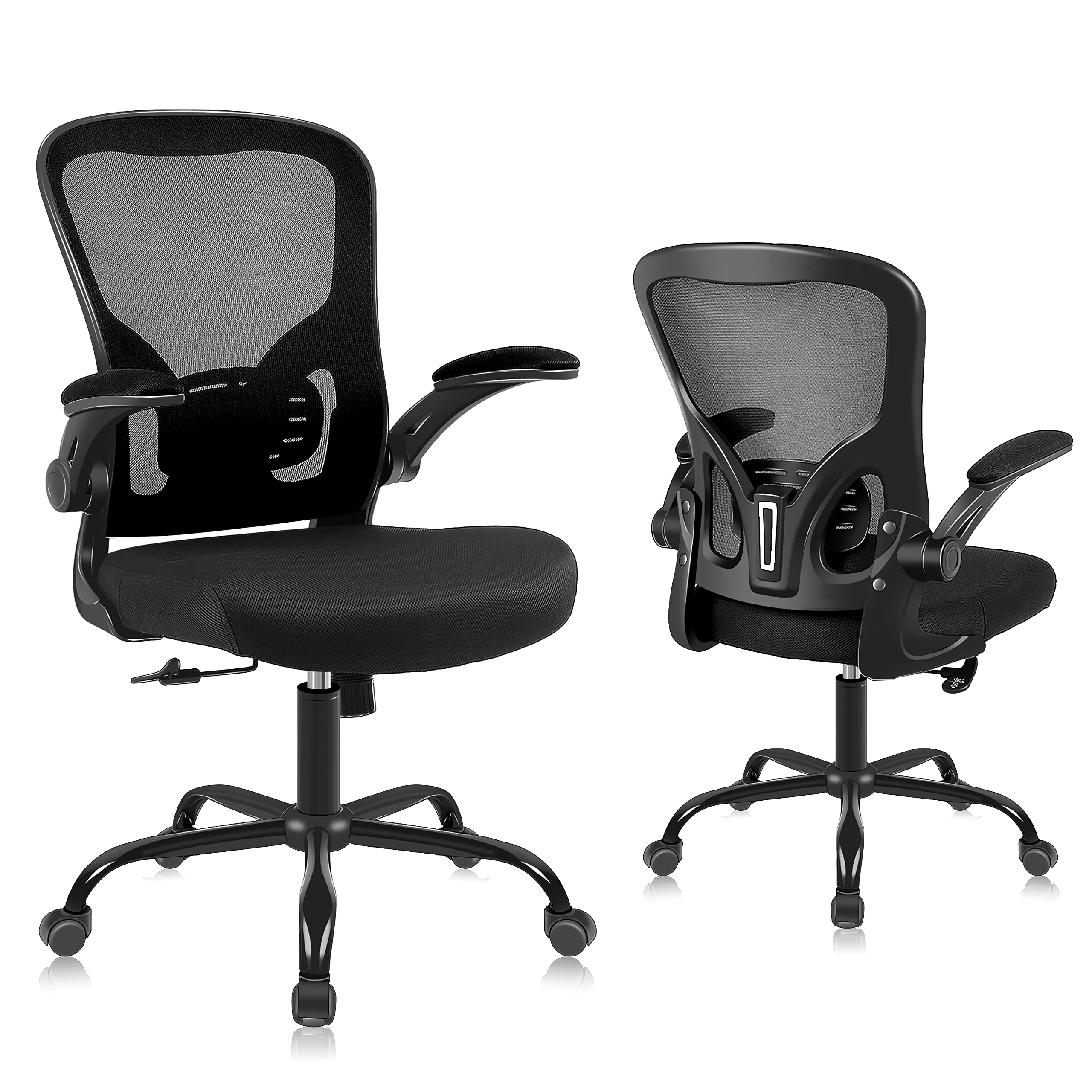 Youhauchair Office Chair, Breathable Mesh Swivel Desk Chair, Lumbar Back Support Ergonomic Office Chair, Computer Chair Office Chairs with Flip-up Armrests, Black