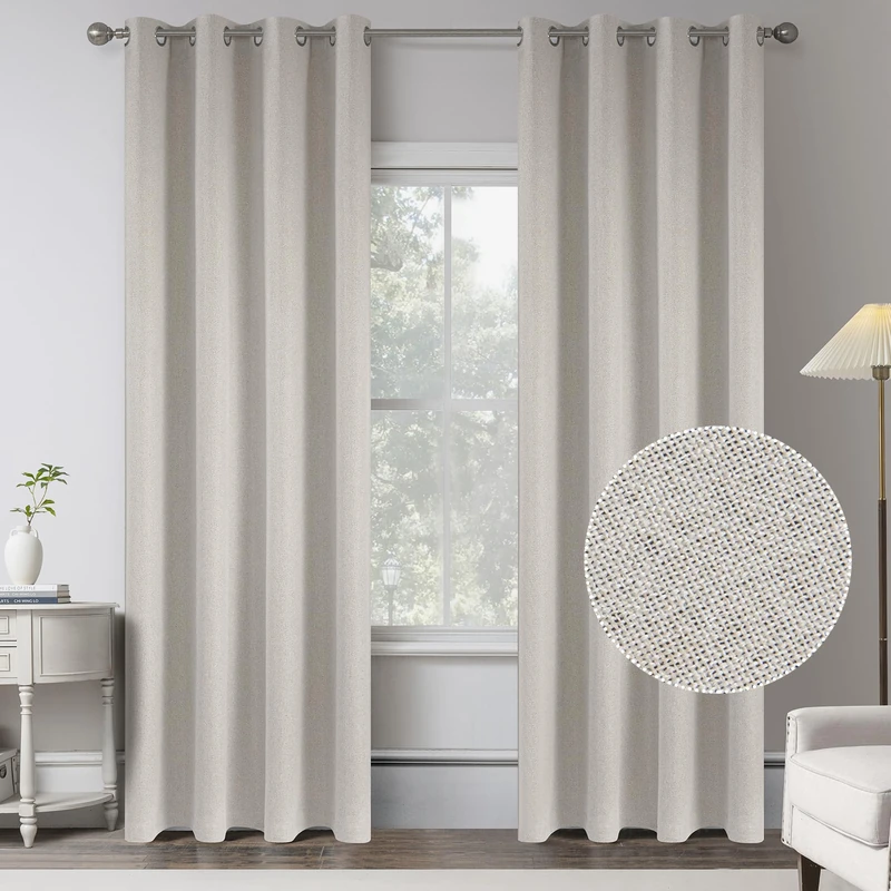 Beige 100% Blackout Linen Curtains 102 Inches Long 2 Panels for Villa Bedroom,Modern Farmhouse Full Black Out Room Darkening Thermal Insulated Large Window Curtain Panels W50 x L102 Inch Length