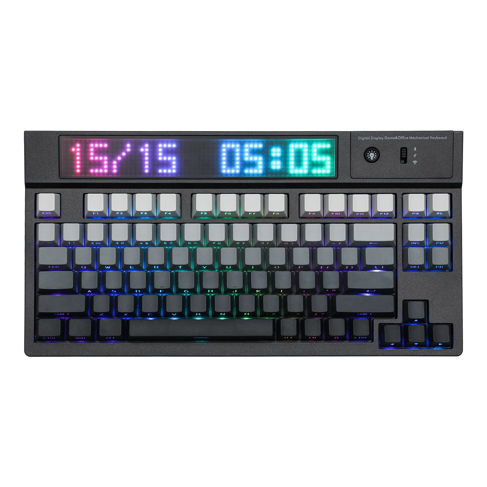 EPOMAKER DynaTab 75X Wireless Gaming Keyboard with Custom Dot-Matrix RGB LED Screen, Creamy Gasket Mechanical Keyboard, Bluetooth/2.4G/USB-C, RGB (Black Grey, Sea Salt Silent Switch)