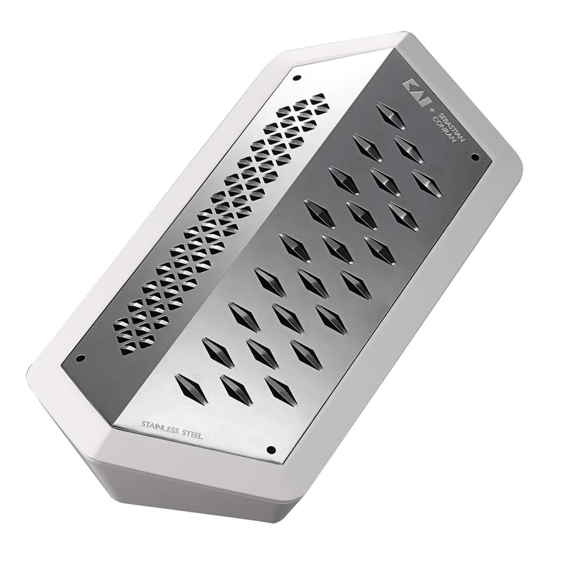 Kai Janus Grater, White Made of Stainless Steel - Dimensions 23.3 x 11 x 5.5 cm with Collecting Container - Kitchen Grater Universal Grater with 2 Sides