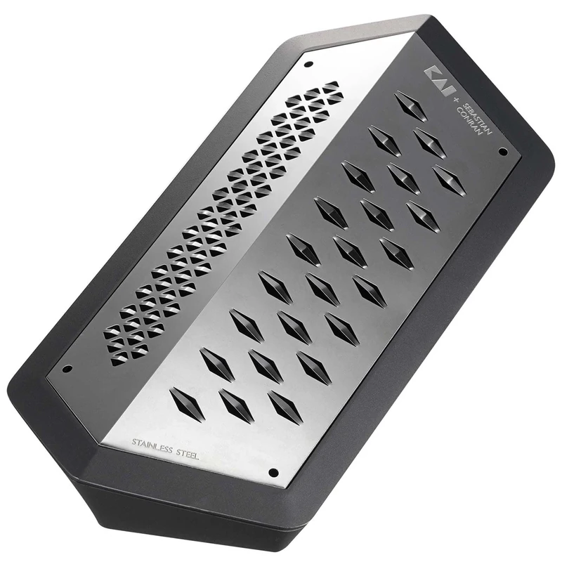 KAI Janus Grater, Black Made of Stainless Steel - Dimensions 23.3 x 11 x 5.5 cm with Collecting Container - Kitchen Grater Universal Grater with 2 Sides