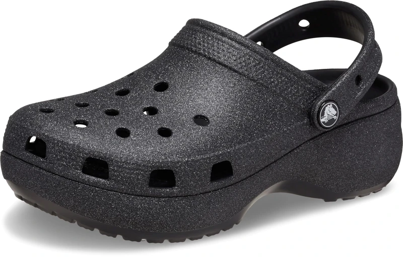 Crocs Women, Classic Platform Glitter Clog W, Black, 5 UK Women