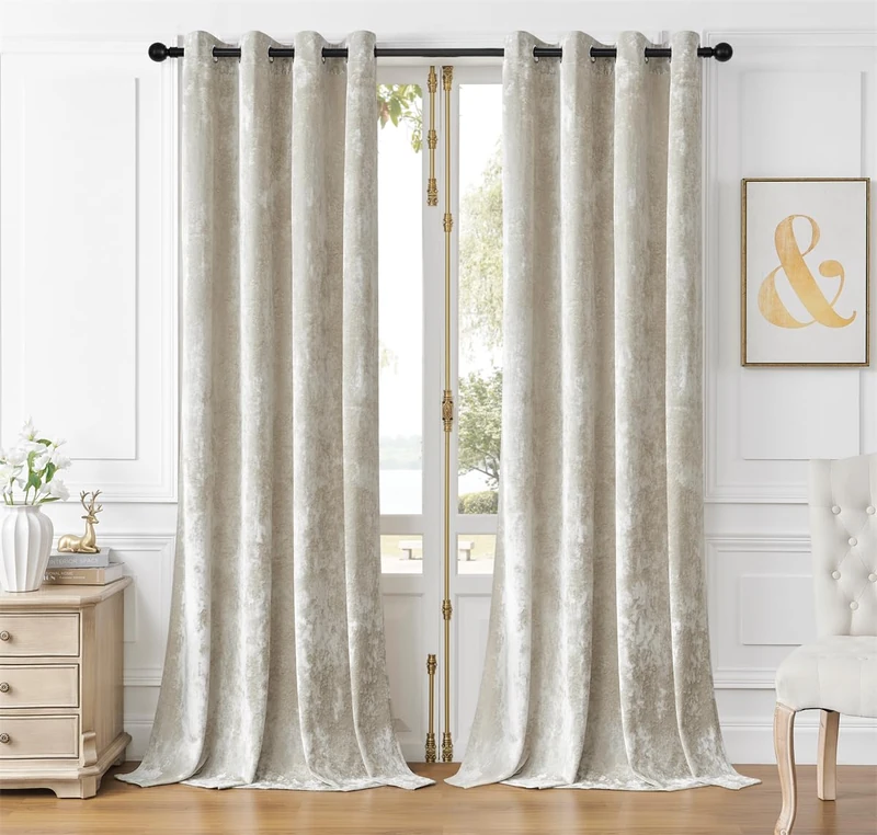 SMILETIME Ivory White Crushed Velvet Curtains 52x96in Luxurious Insulated Velvet Drapes for Bedroom Thicker Velvet Grommet Curtains Light-Filtering Velvet Window Curtains, 2 Panels