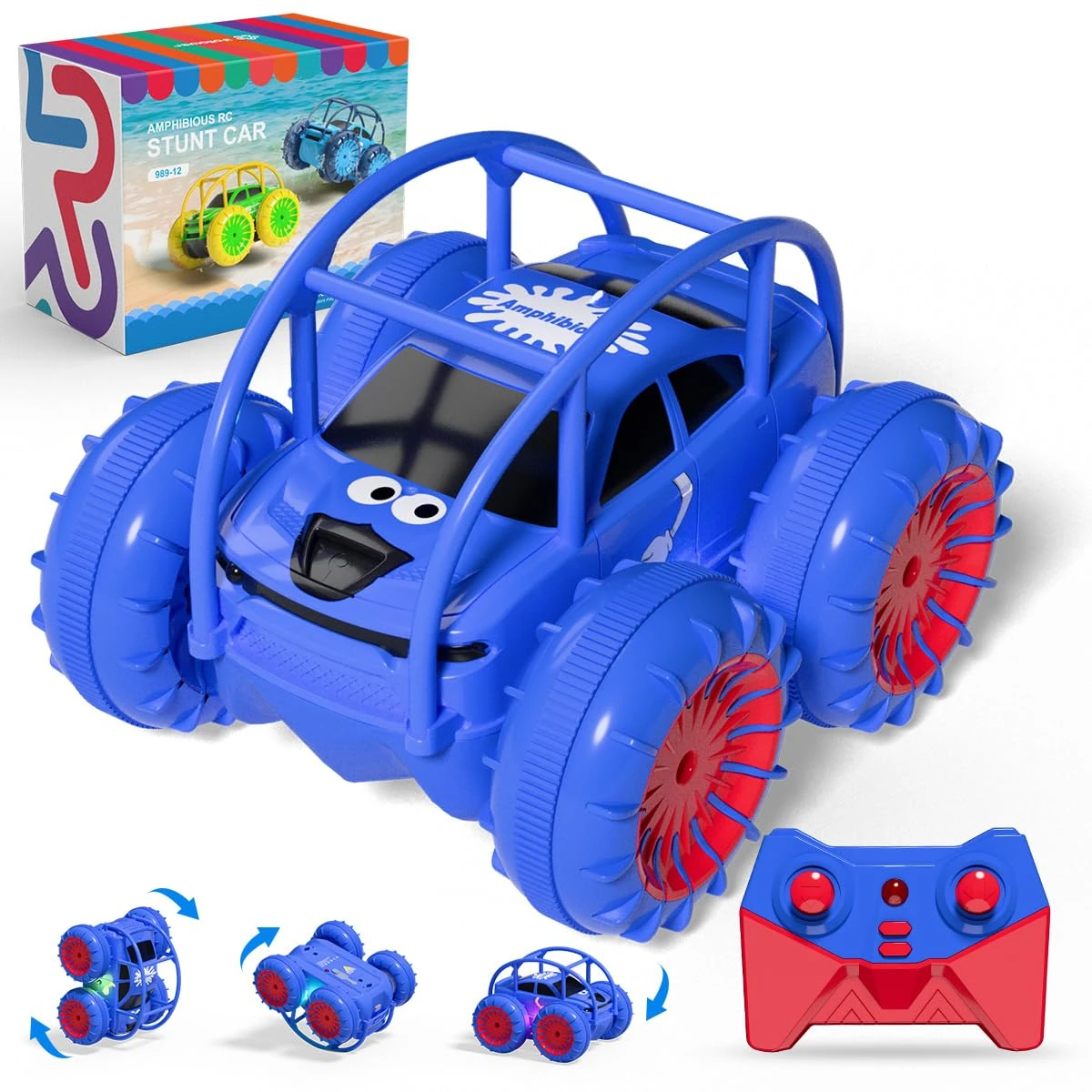 ifollower Amphibious Remote Control Cars Type-C Direct Charging, Rechargeable Monster Truck with Controllable LED Lights, 4WD All-Terrain, 2.4G Anti-Interference Toy Cars- Ideal Presents for Ages 3-12