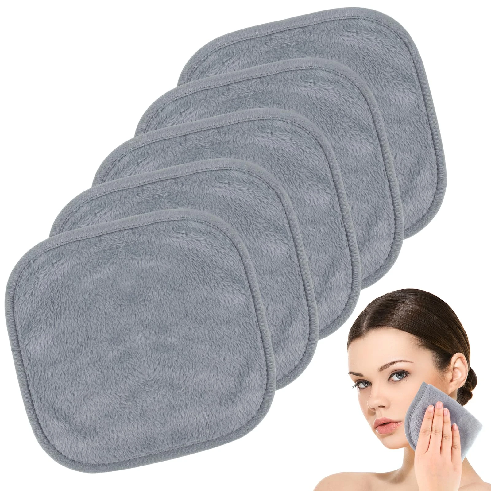 5 Pack Make Up Remover Cloth, 7.87 * 7.87in Flannel Face Cloth Face Wipes for Make Up Removing (Grey)