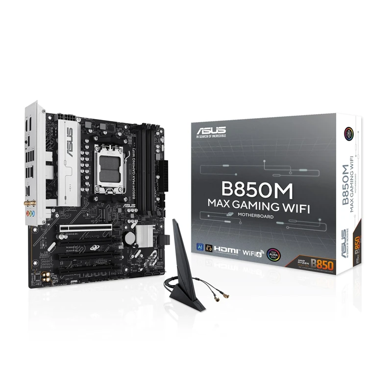 Asus B850M MAX GAMING WIFI, AMD B850, AM5, Micro ATX, 4 DDR5, HDMI, DP, Wi-Fi 6E, GB LAN, 3x M.2