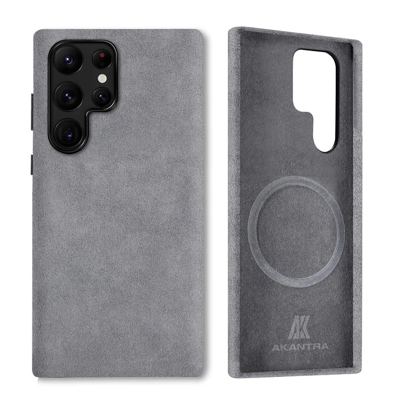 AKANTRA Alcantara Case for Samsung Galaxy S24 Ultra, Handmade Fully-Wrapped Synthetic Suede Cover, Compatible with Magsafe Wireless Charging (Gray, Samsung Galaxy S24 Ultra)