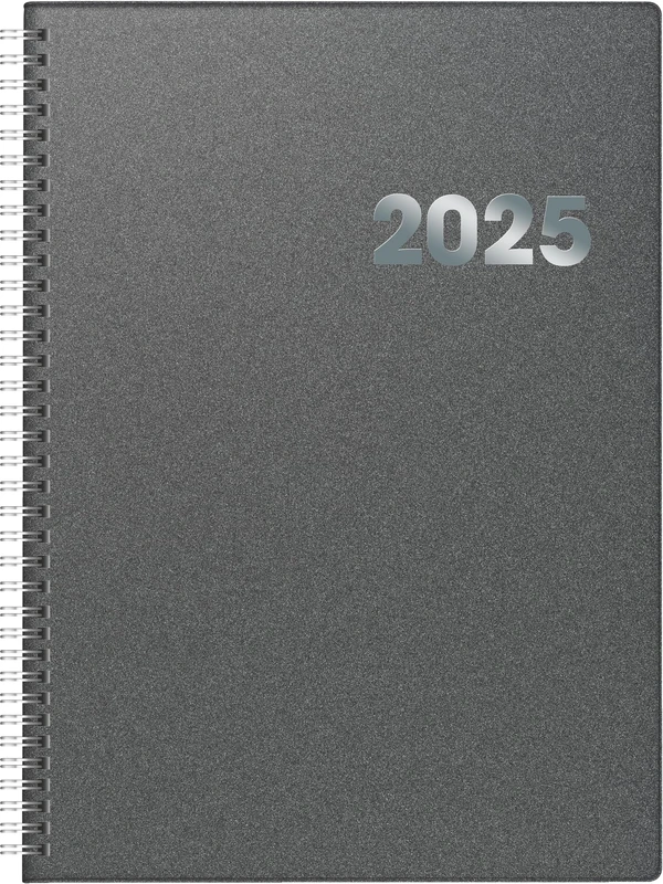 BRUNNEN Book Calendar Model 789 (2025), 1 Page = 1 Day, A4, 384 Pages, Plastic Cover Reflection, Grey - Image 1