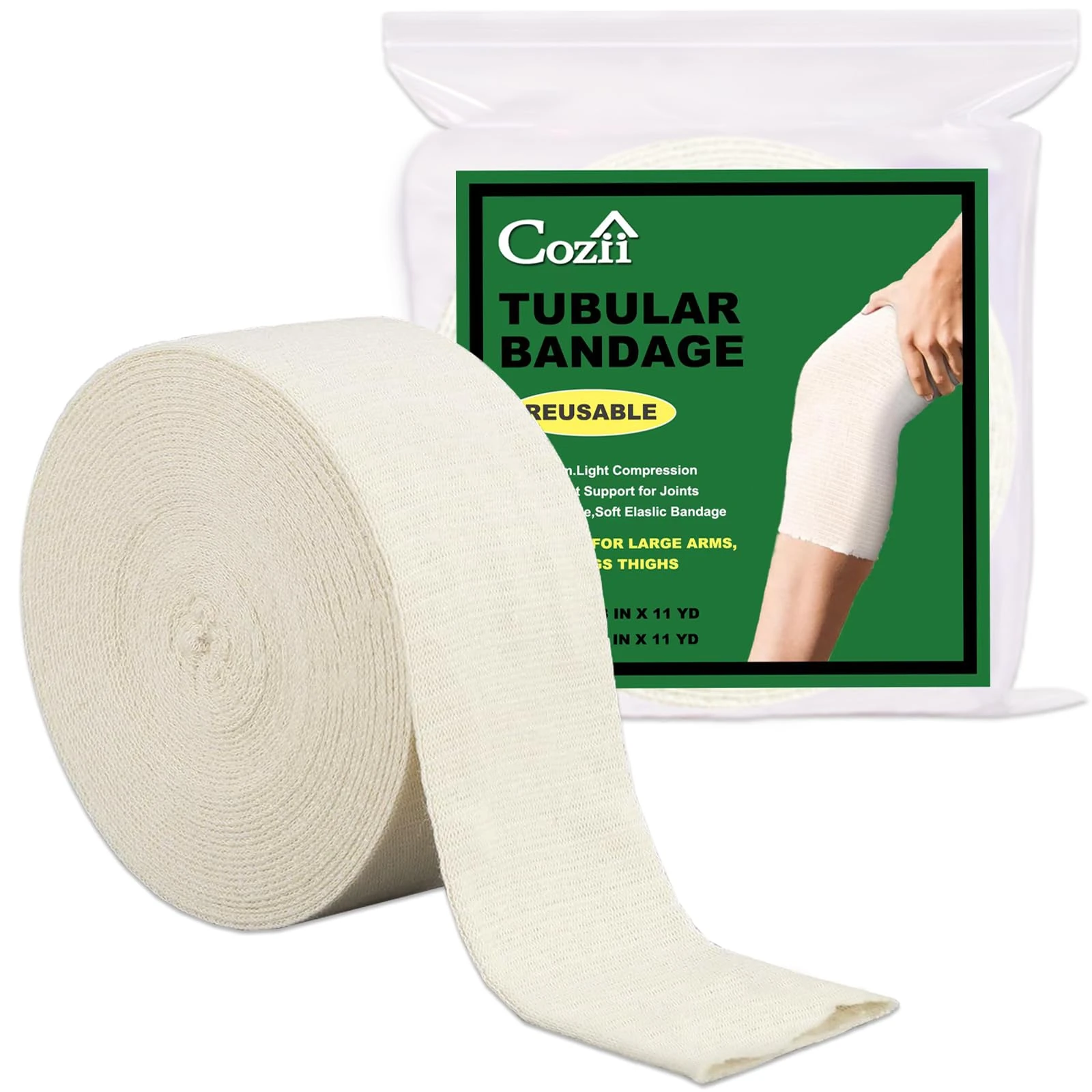 Elastic Tubular Support Bandage, Stockinette Tubing for Arm, Legs, Knees, Compression Tube Bandage Roll for Tissue Support 3" x 11 yd (7.5cm x 10m)