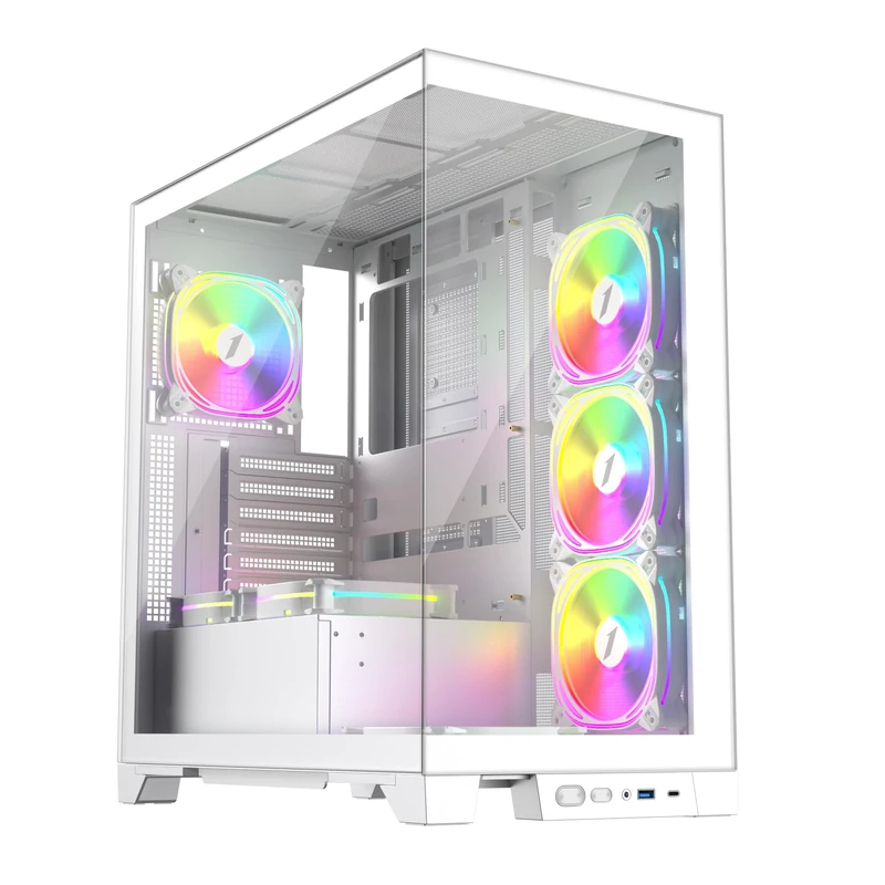 1st Player MIKU Mi8 - Dual Chamber Gaming Case with 7 ARGB Fans Pre-Installed - Panoramic Glass Panels with Bezel-Less Design - USB 3.0 & Type C - White