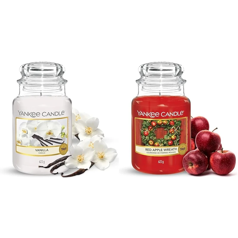 Yankee Candle Scented Candle | Vanilla Large Jar Candle | Burn Time: Up to 150 Hours & Scented Candle | Red Apple Wreath Large Jar Candle | Long Burning Candles: up to 150 Hours