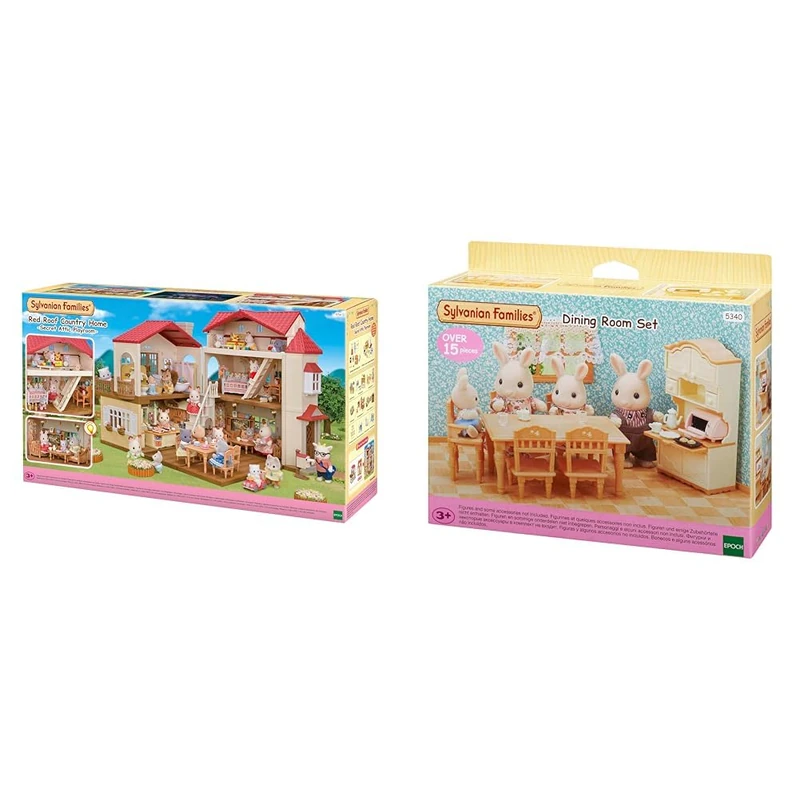 Sylvanian Families 5716 Red Roof Country Home -Secret Attic Playroom- Dollhouse Playsets & Dining Room Set