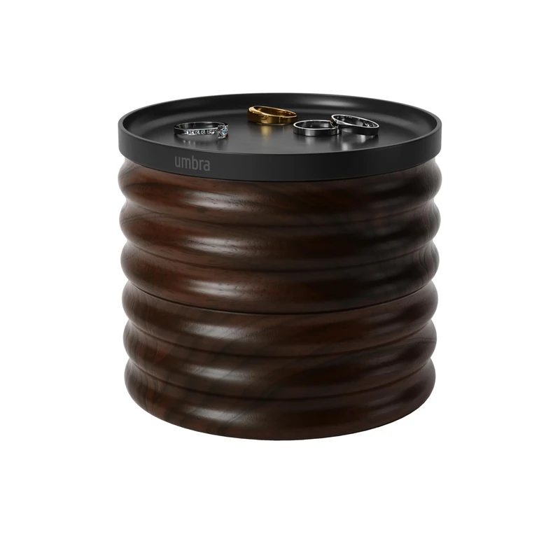Umbra Tesora Jewelry Box, Wood 2-Tier with Metal Lid Tray, Black/Walnut