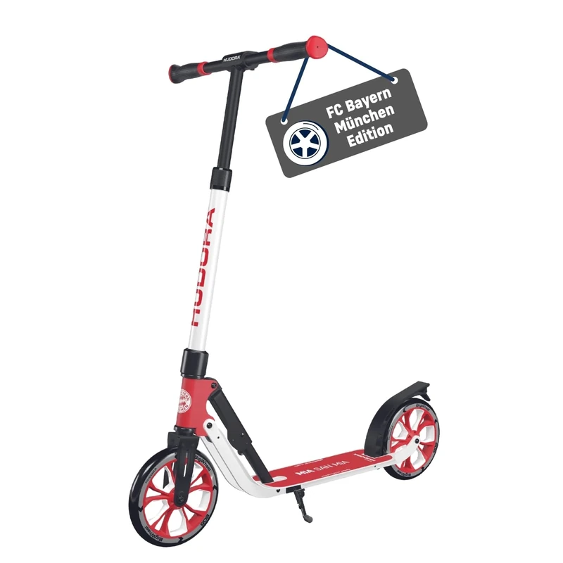 HUDORA Fan Scooter FC Bayern Munich Edition - FCB scooter for children / teenagers & adults up to 100 kg - Height-adjustable FC Bayern kick scooter - Foldable kick scooter