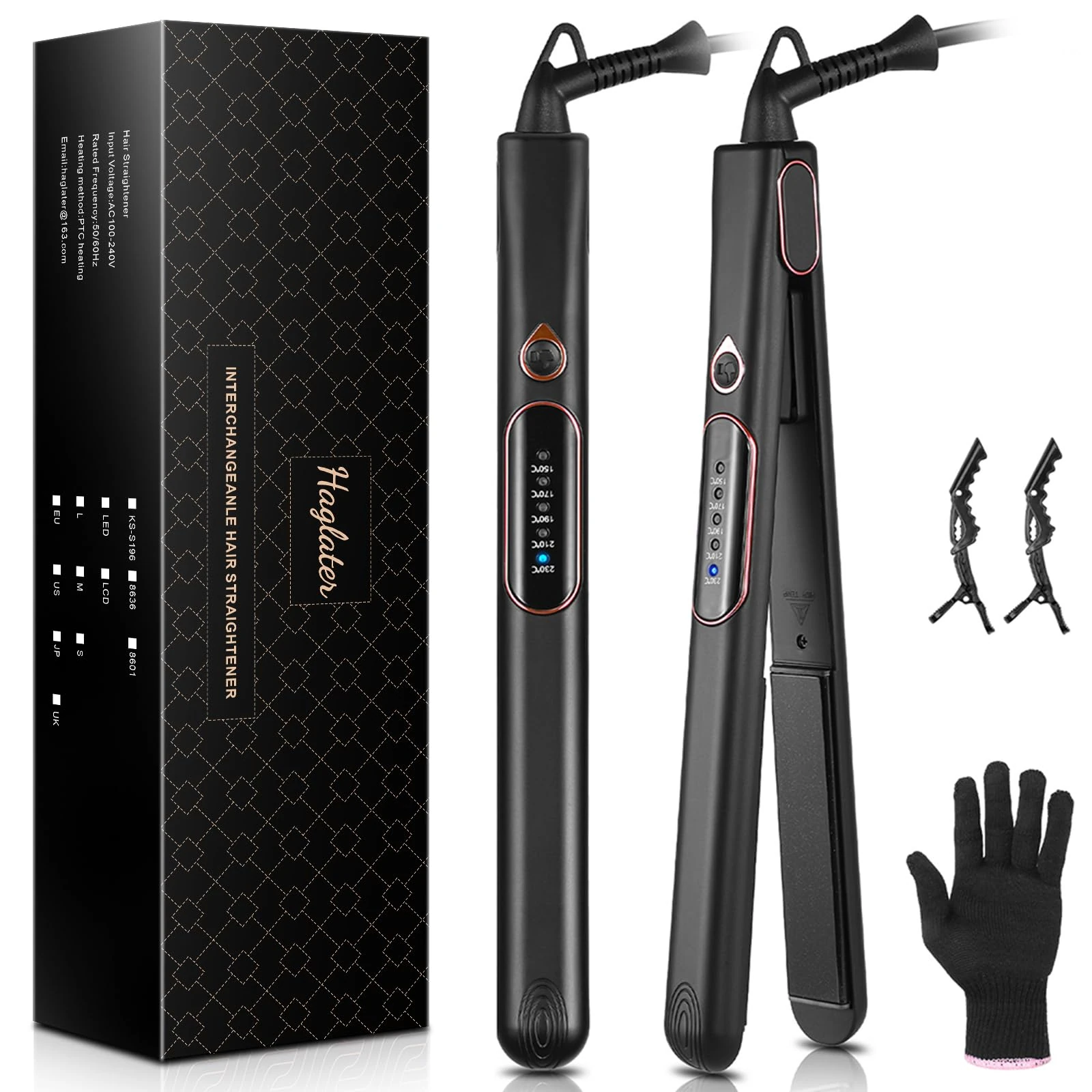 Hair Straighteners for Women, Haglater 2 in 1 Straightener and Curler Ceramic Plates Flat Iron with Adjustable Temperature LCD Display Straightening Styling Tool for Long Hair