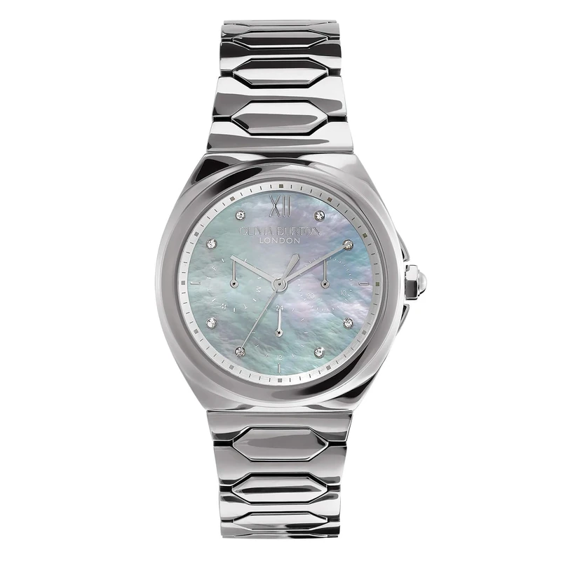 Olivia Burton Three Hand Quartz Movement Watch for Women Lustre Collection with Silver Stainless Steel Bracelet - 24000149