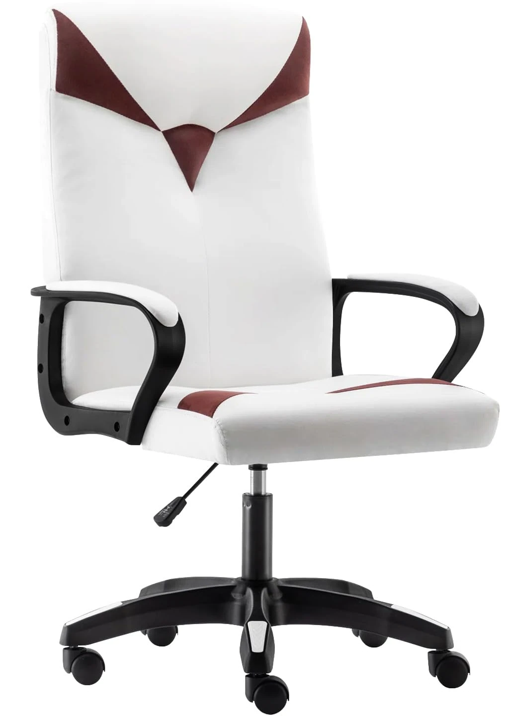 Zanzio Office Chair, Ergonomic Computer Desk Chair Faux Leather, Padded Home Office Task Chairs High Back Swivel Rolling Adjustable Gaming Chair with Armrests, Brown/White
