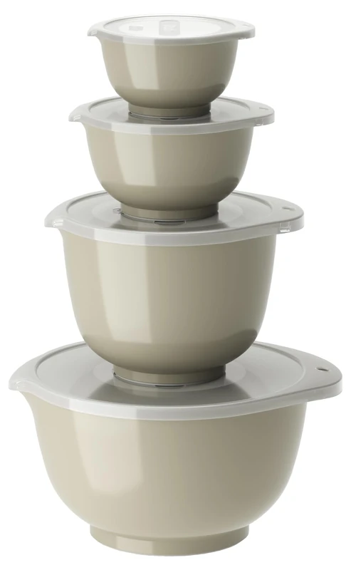 Rosti Margrethe Set of 4 Plastic Mixing Bowls - 4 Lids Included - Airtight Salad Bowls - Airtight Salad Bowls - 0.25 Litre, 0.5 Liter, 1.5 Litre and 3 Litre, Humus