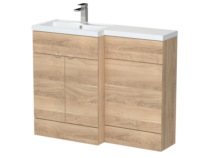 Hudson Reed CBI3002 Fusion Modern Bathroom Floor Standing Vanity Basin and WC Full Depth Combination Unit - Left Hand, 1100mm, Bleached Oak - Image 1
