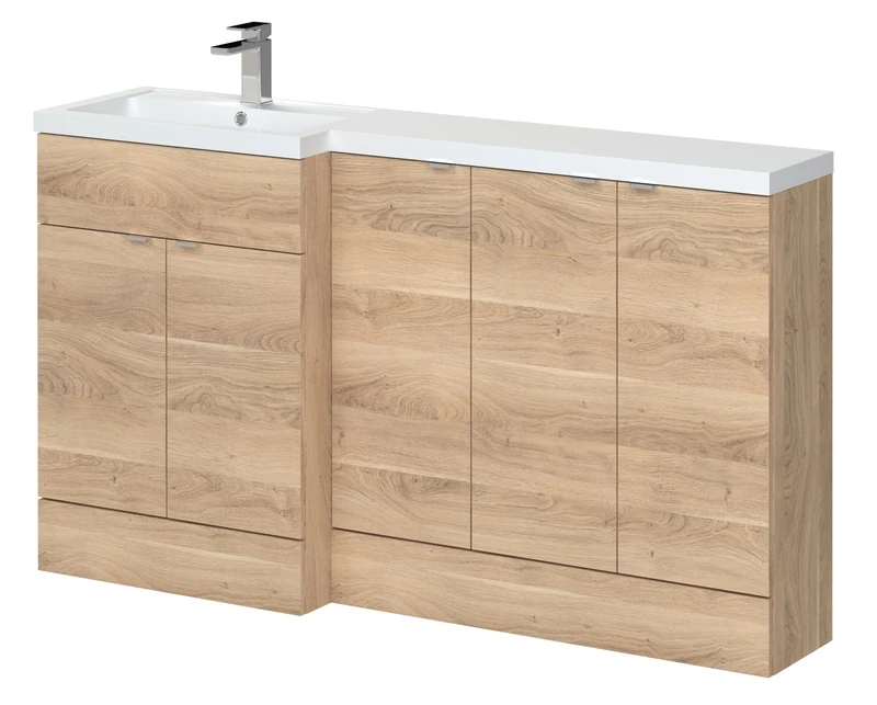 Hudson Reed CBI3017 Fusion Modern Bathroom Floor Standing Vanity, Basin and Base Units Full Depth Combination Unit - Left Hand, 1500mm, Bleached Oak