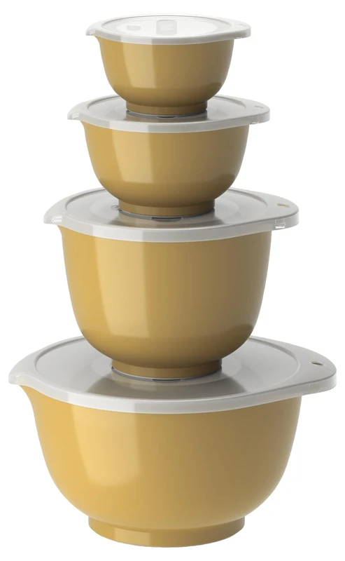 Rosti Margrethe Mixing Bowl Set, Set of 8 Mixing Bowls, 4 Mixing Bowls and 4 Lids, Recyclable Plastic, 0.25 Liter, 0.5 Liter, 1.5 Litre and 3 Litre, Curry