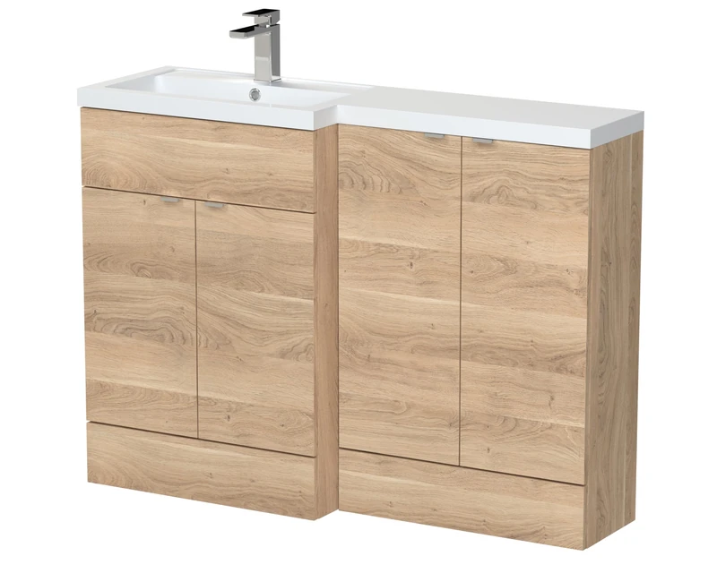 Hudson Reed CBI3011 Fusion Modern Bathroom Floor Standing Vanity Basin and Base Unit Full Depth Combination Unit - Left Hand, 1200mm, Bleached Oak