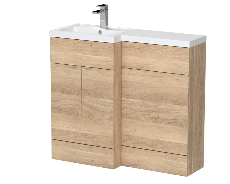 Hudson Reed CBI3026 Fusion Modern Bathroom Floor Standing Vanity Basin and WC Full Depth Combination Unit - Left Hand, 1000mm, Bleached Oak