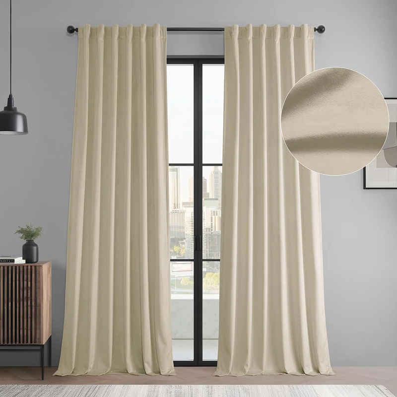 HPD Half Price Drapes Deluxe Velvet Room Darkening Curtains 2 Panels Set - 96 Inches Long Velvet Window Curtains for Living Room & Bedroom, 50W x 96L, Light Ivory