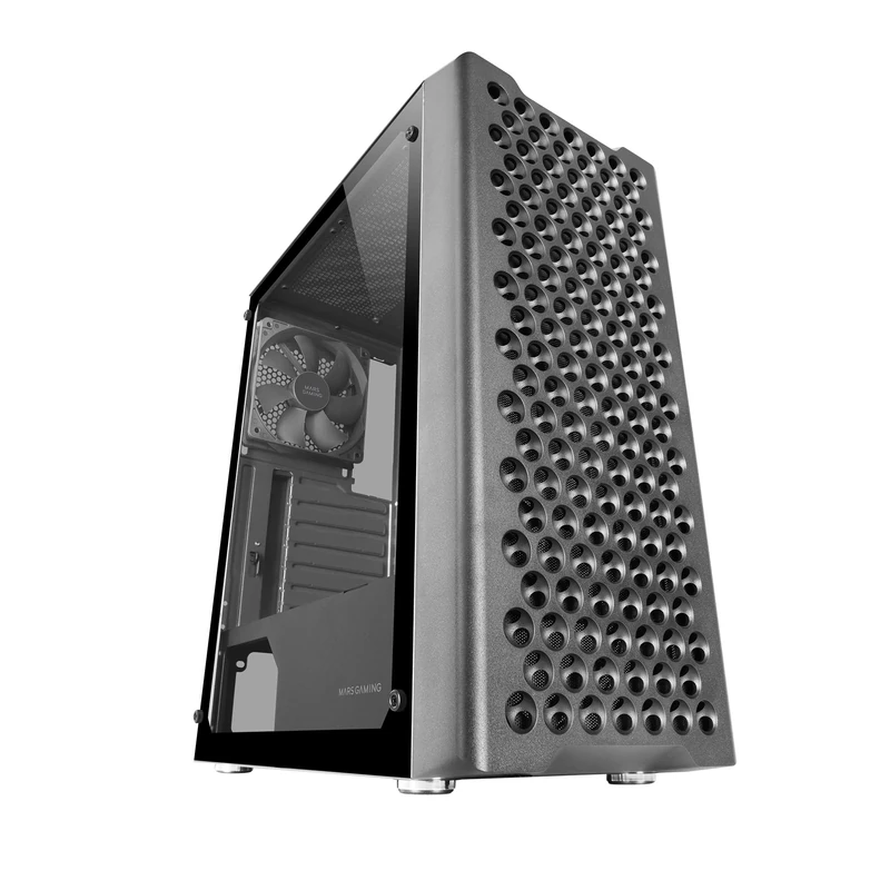 Mars Gaming MC-iPRO, Professional ATX Case, 3D Mesh Front Grille, Tempered Glass Side Window, Ultra-quiet 12cm FDB Fan, PC Case with Liquid Cooling Support, Black