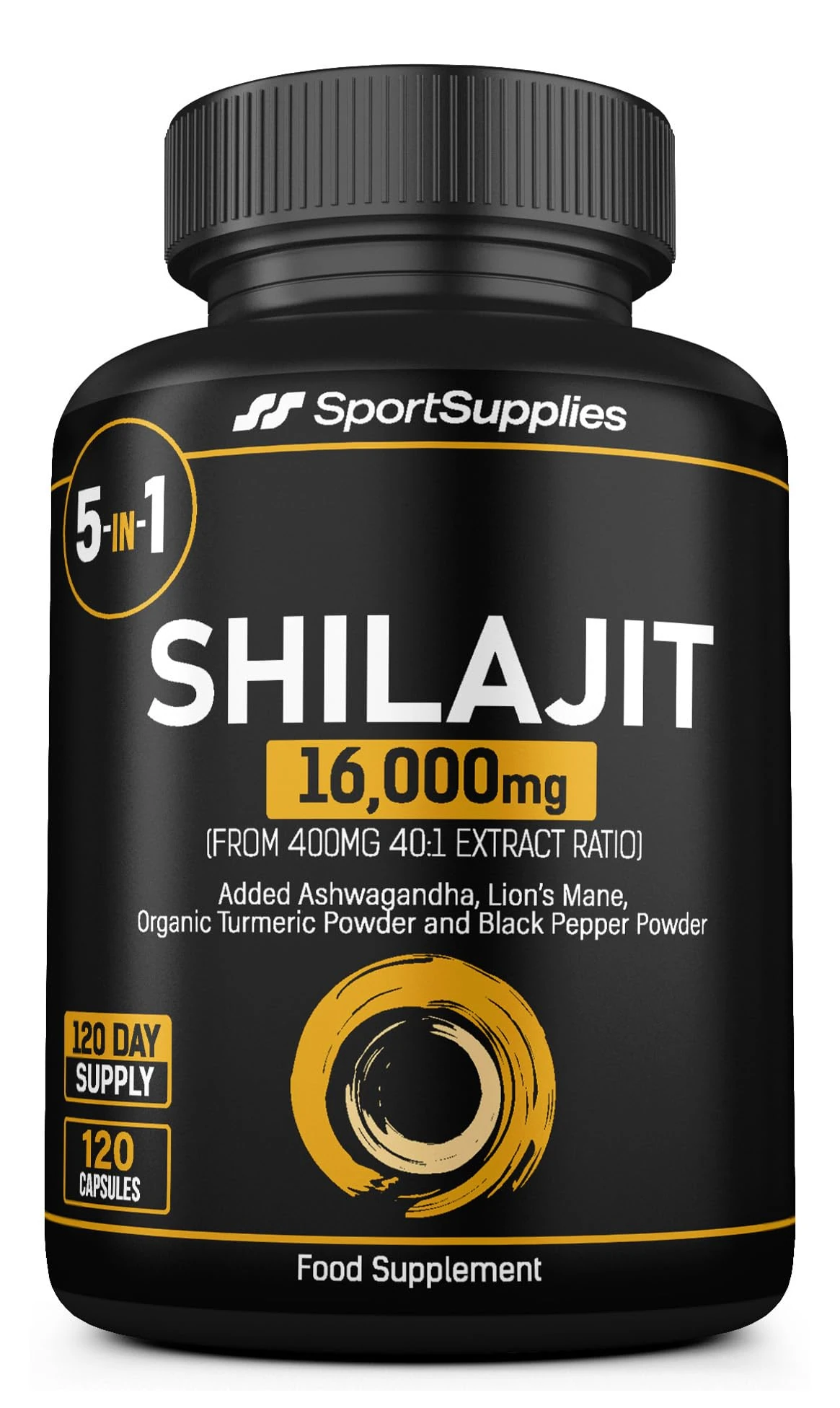 Shilajit Capsules 16,000mg -120 Days Supply - 60% Fulvic Acid - Added Ashwagandha, Lions Mane, Turmeric and Black Pepper - High Strength Himilayan Shalajit