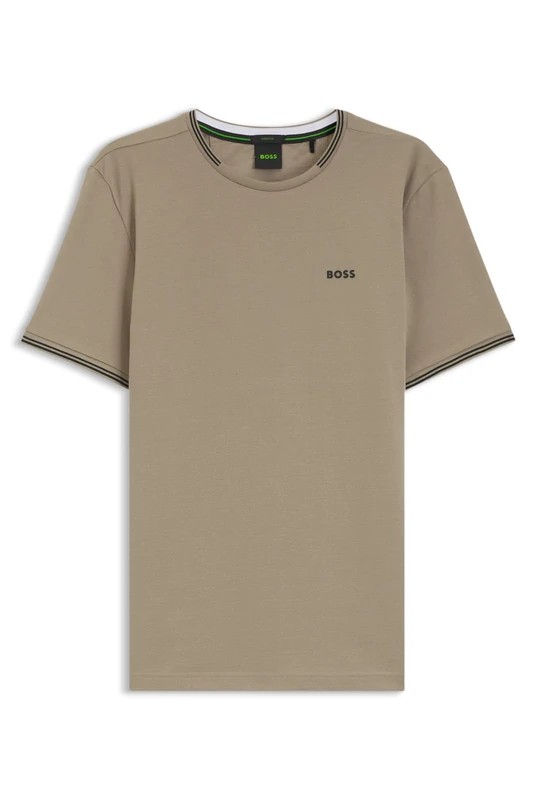 BOSS Mens Taul Stretch-Cotton T-Shirt with Logo and Stripes