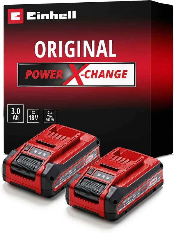 Einhell Power X-Change Plus 18V, 3.0Ah Lithium-Ion Battery Twinpack - 2nd Generation, Extra Power for Intensive Operation - 2 x Batteries Universally Compatible with All PXC Machines