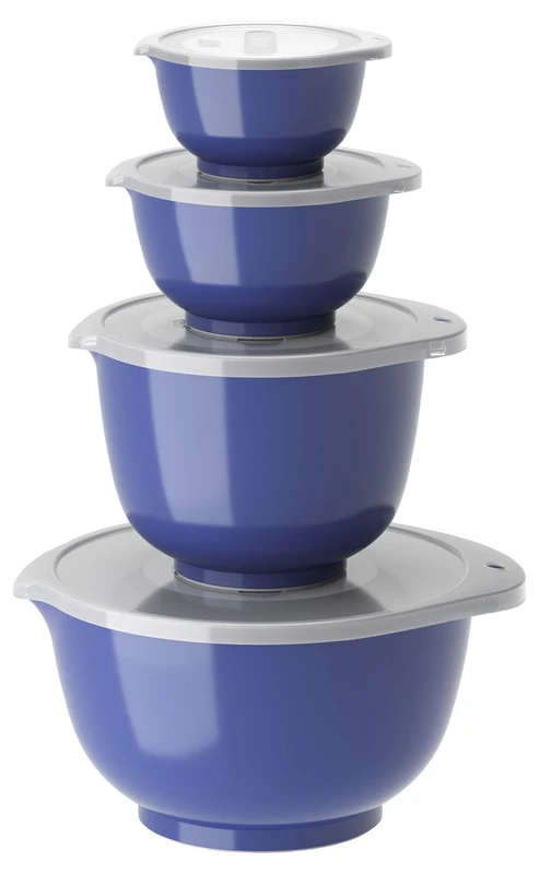 Rosti Margrethe Set of 4 Plastic Mixing Bowls - 4 Lids Included - Airtight Salad Bowls - Airtight Salad Bowls - 0.25 Litre, 0.5 Liter, 1.5 Litre and 3 Litre, Electric Blue