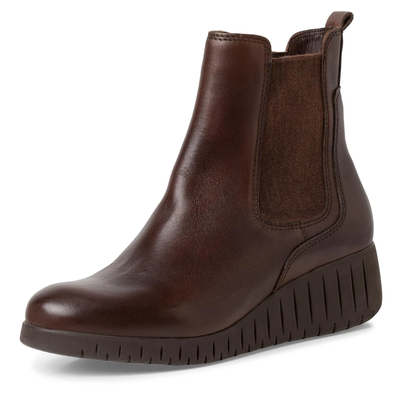 MARCO TOZZI Women's Leather Chelsea Boots with Wedge Heel, Cognac, 8.5 UK